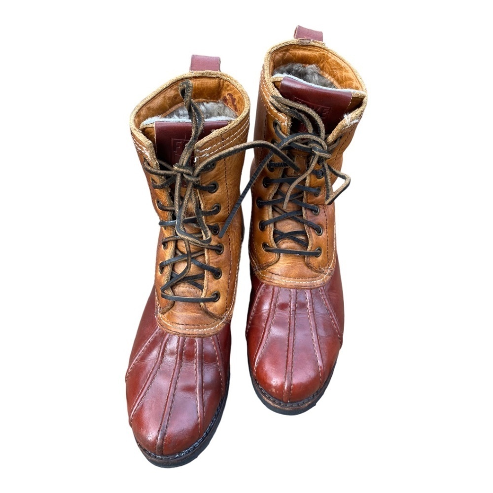 Frye Two-Tone Brown/Tan Leather Lace-Up Winter Boots - Picture 7 of 10